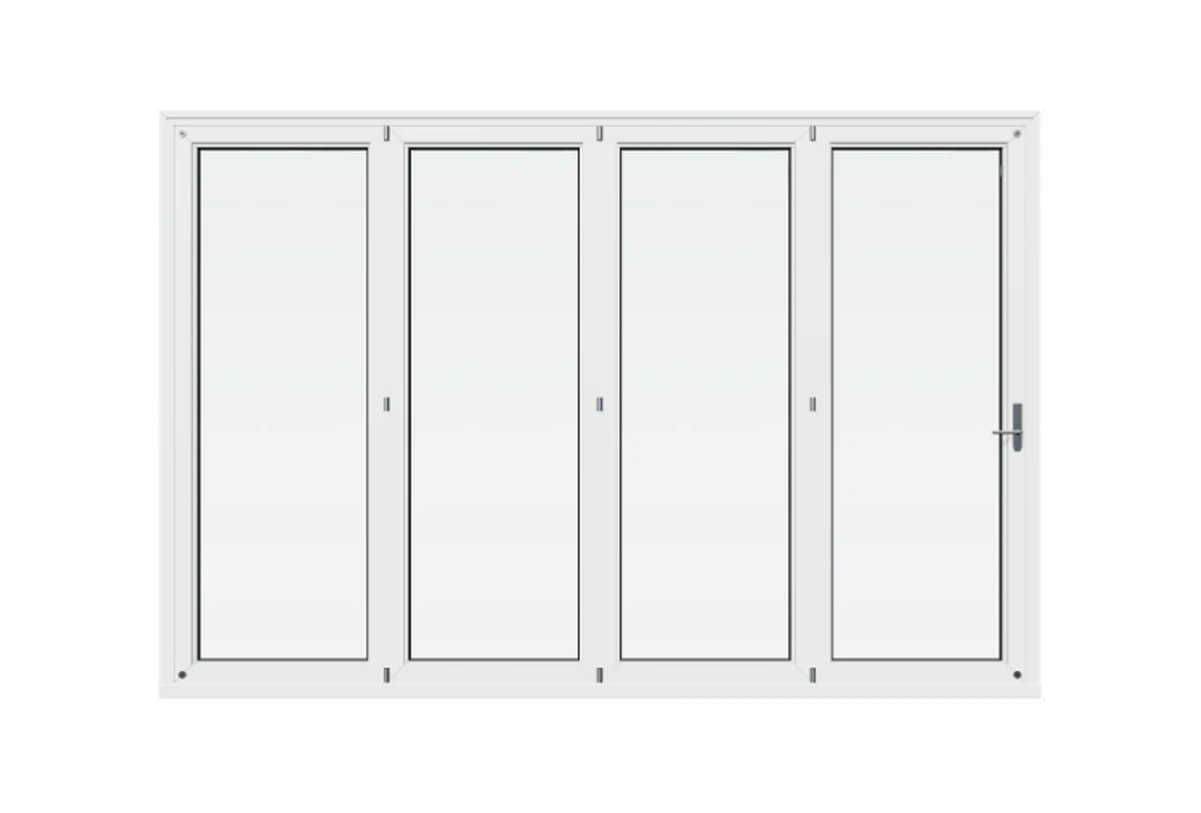 White four-panel impact bifold door with full-glass panels, shown closed