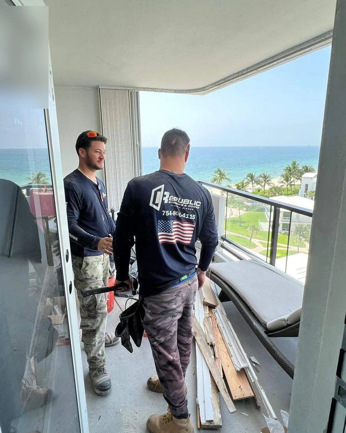 Republic installation specialists setting high-design-pressure oceanfront impact glass in Fort Lauderdale