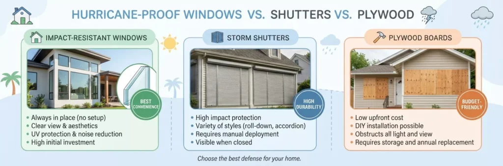 Hurricane-Proof Windows: What They Are and What They Actually Do 3 Hurricane-proof windows vs. shutters vs. plywood